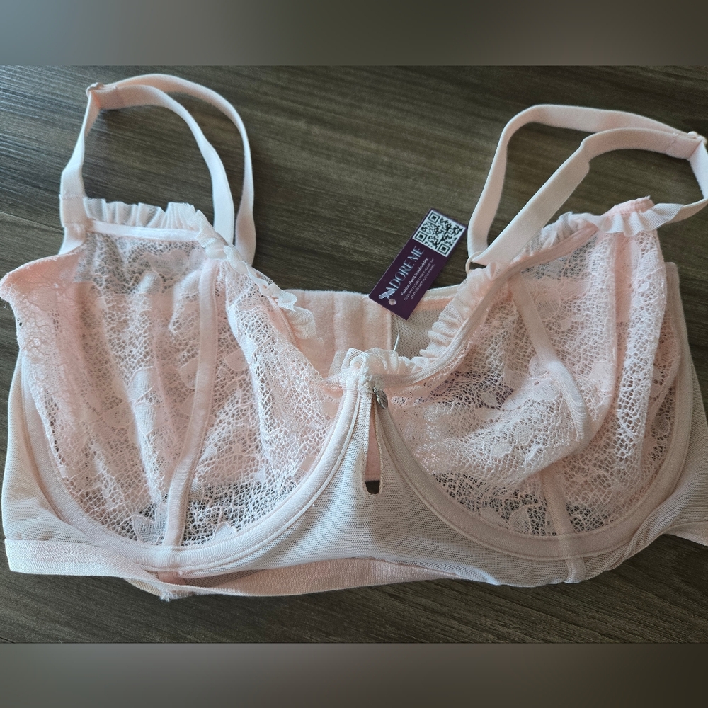 NWT Adore Me Seashell Pink 34DDD Lace With Ruffle Trim Bra